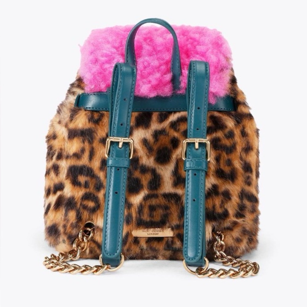 🩷🧡KURT GEIGER LONDON SMALL HOXTON MULTICOLOR🐆FUR BACKPACK🎒🩵🤎 - Picture 3 of 10